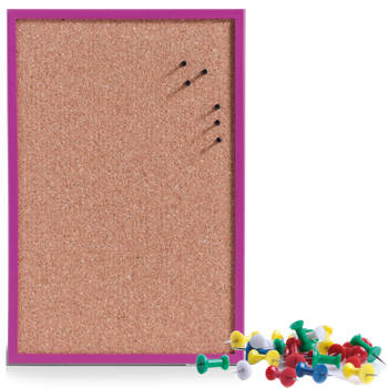 Prikbord incl. 25x punaises gekleurd - 40 x 60 cm - paars - kurk - Prikborden