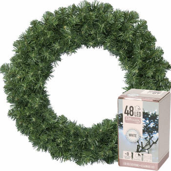 Kerstkrans groen 60 cm incl. verlichting helder wit 4m - Kerstkransen