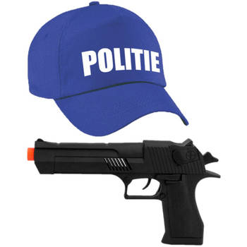 Politie verkleed cap/pet blauw met pistool voor volwassenen - Verkleedhoofddeksels