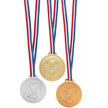 3x stuks medailles met lint - goud zilver brons - 6 cm - Fopartikelen