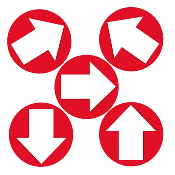 Pakket van 5x stuks richting aangeven pijlen stickers rood/wit 14.8 cm - Feeststickers