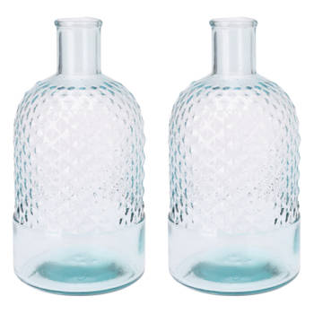 H&S Collection Fles Bloemenvaas Salerno - 2x - Gerecycled glas - transparant - D12 x H23 cm - Vazen