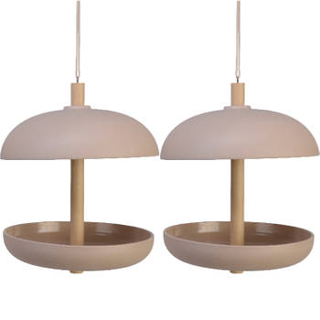 2x stuks vogel voedersilo hangend - bamboe hout - taupe - 21 x 25 cm - Vogelvoederhuisjes