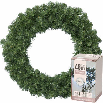 Kerstkrans groen 35 cm incl. verlichting helder wit 4m - Kerstkransen