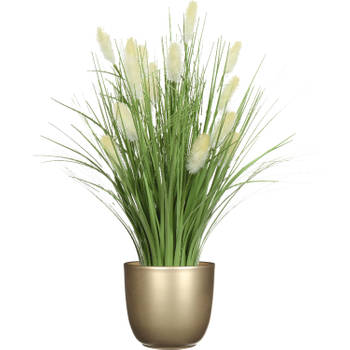 Kunstplant pampas gras - in pot goud - keramiek - H70 cm - Kunstbloemen