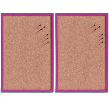 Zeller prikbord incl. punaises - 2x - 40 x 60 cm - paars - kurk - Prikborden