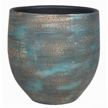 Pot madeira d17 h16 cm blauw goud keramiek