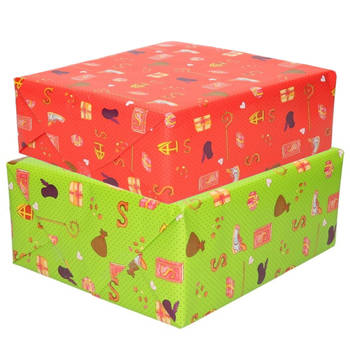 Setje van 6x rollen Sinterklaas inpakpapier/cadeaupapier 2,5 x 0,7 meter 2 soorten prints - Cadeaupapier