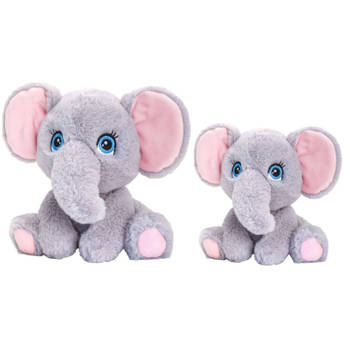 Keel Toys - Pluche knuffel dieren set 2x olifanten 18 en 25 cm - Knuffeldier