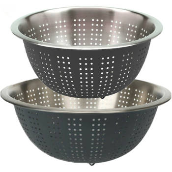 RVS keuken vergiet/zeef - set met 2 formaten- antraciet - Diameter 24 en 27 cm - Vergieten