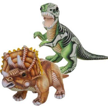 Speelgoed set van 2x pluche dino knuffels T-Rex en Triceratops van 30 cm - Knuffeldier