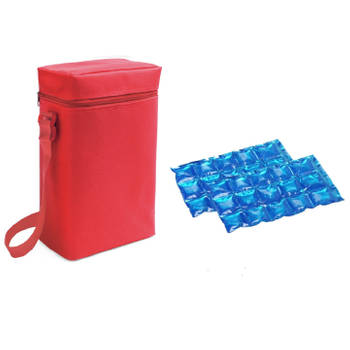 Kleine koeltas voor flessen rood met 2 stuks flexibele koelelementen 6 liter - Koeltas