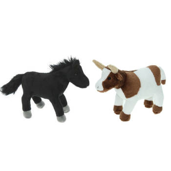 Pluche knuffel boerderijdieren set Koe en Paard van 23 cm - Knuffel boederijdieren