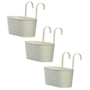 3x stuks bloembakken ophangbaar - zink - 32 x 16 cm - wit - Plantenpotten