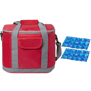 Grote koeltas draagtas/schoudertas rood met 2 stuks flexibele koelelementen 22 liter - Koeltas