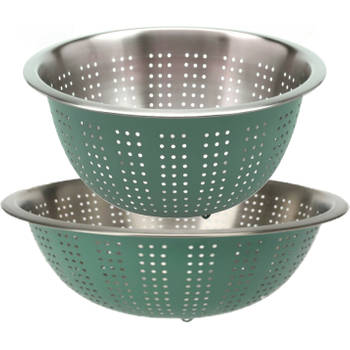 RVS keuken vergiet/zeef - set met 2 formaten- groen - Diameter 24 en 27 cm - Vergieten