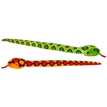 Keel Toys - Pluche knuffel dieren set van 2x slangen rood en groen 100 cm - Knuffeldier