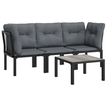 vidaXL 4-delige Loungeset poly rattan zwart en grijs