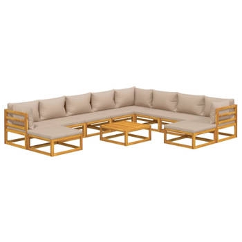 vidaXL 11-delige Loungeset met kussens massief hout taupe