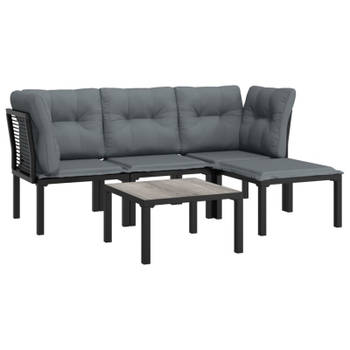 vidaXL 5-delige Loungeset poly rattan zwart en grijs