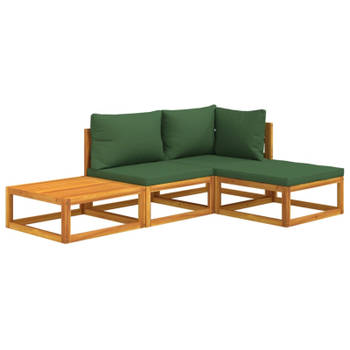 vidaXL 4-delige Loungeset met groene kussens massief hout