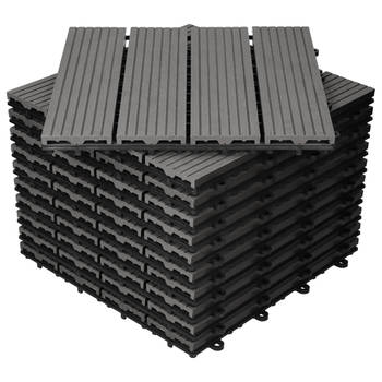 ECD Germany WPC-terras tegels 30x30 cm 33er Spar Set für 3m² antraciet in houtlook voor tuinbalkonvloeren met afvoer