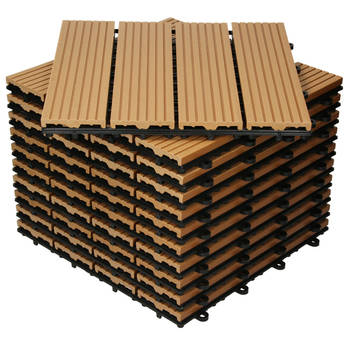 ECD Germany WPC-terras tegels 30x30 cm 33er Spar Set für 3m² teak in hout look voor tuinbalkonvloeren met afvoer