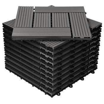 WPC-terras tegels 30 x 30 cm 11er set, 1m², mozaïek antraciet in houtlook