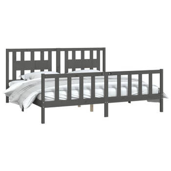 vidaXL Bedframe met hoofdbord massief grenenhout grijs 200x200 cm