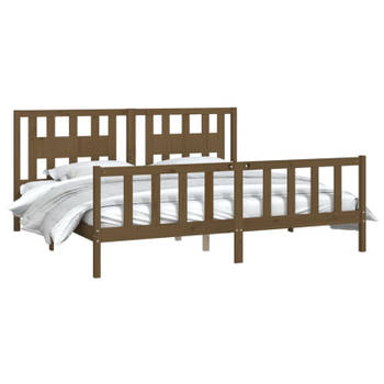 vidaXL Bedframe met hoofdbord grenenhout honingbruin 200x200 cm