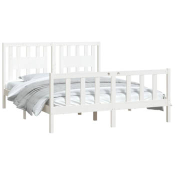 vidaXL Bedframe met hoofdbord massief grenenhout wit 160x200 cm