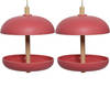 2x stuks vogel voedersilo hangend - bamboe hout - roze - 21 x 25 cm - Vogelvoederhuisjes