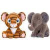 Keel Toys - Pluche knuffel dieren vriendjes set tijger en olifant 25 cm - Knuffeldier