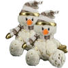 2x stuks pluche sneeuwpop knuffels pop met muts en sjaal 23 cm - Knuffelpop