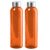 Glazen waterfles/drinkfles/sportfles - 2x - oranje - met RVS dop - 500 ml - Drinkflessen