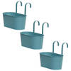 3x stuks bloembakken ophangbaar - zink - 32 x 16 cm - blauw - Plantenpotten