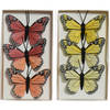 6x stuks decoratie vlinders op draad - rood - geel - 6 cm - Hobbydecoratieobject
