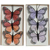 6x stuks decoratie vlinders op draad - rood - paars - 6 cm - Hobbydecoratieobject