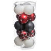 15x stuks kerstballen mix wit/rood/zwart gedecoreerd kunststof 5 cm - Kerstbal