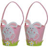 2x stuks paasmandjes met Paashaas - vilt - roze - D15 x H31 cm - Feestdecoratievoorwerp