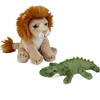 Safari dieren serie pluche knuffels 2x stuks - Krokodil en Leeuw van 15 cm - Knuffeldier
