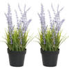 2x stuks lavendel kunstplant in pot - lila paars - D15 x H30 cm - Kunstplanten