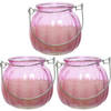 3x citronella kaarsen in glas - 15 branduren - D8 x H8 cm - roze - geurkaarsen