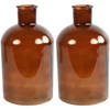 Countryfield vaas - 2x stuks - bruin glas - fles - D14 x H27 cm - Vazen