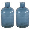 Countryfield vaas - 2x stuks - zee blauw glas - fles - D14 x H27 cm - Vazen