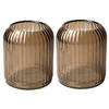 Set van 2x stuks jodeco Bloemenvaas - striped lichtbruin/transparant glas - H13 x D11cm - Vazen