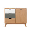 Scandik kommode , dressoir 1 deur, 3 laden honing,wit,grijs.