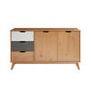 Scandik dressoir 2 deuren, 3 laden honing,wit,grijs.