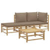 vidaXL 4-delige Loungeset met kussens bamboe taupe