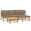 vidaXL 5-delige Loungeset met kussens bamboe taupe